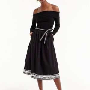J. Crew Black and White A-Line Midi Skirt with Tie Front